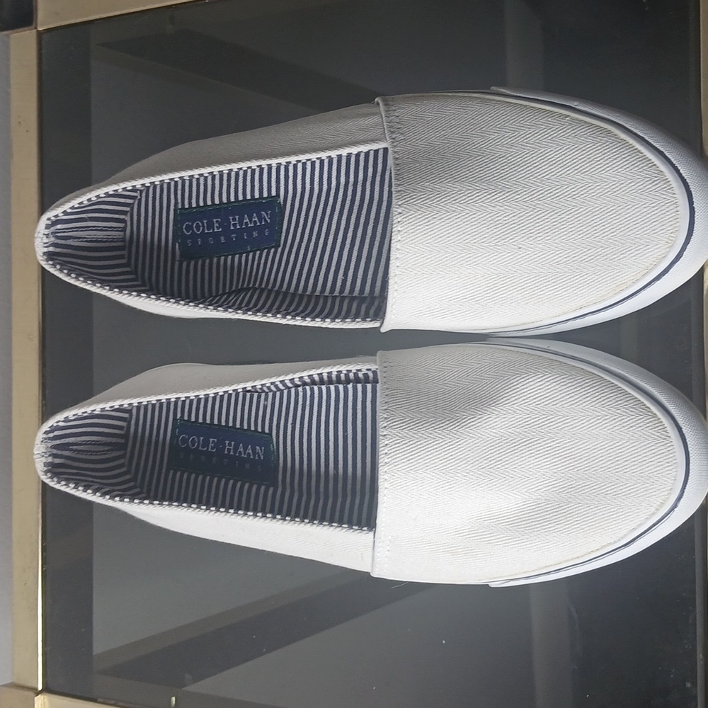 Cole Haan White Canvas Slip On Shoes Size 7.5 - Picture 2 of 14